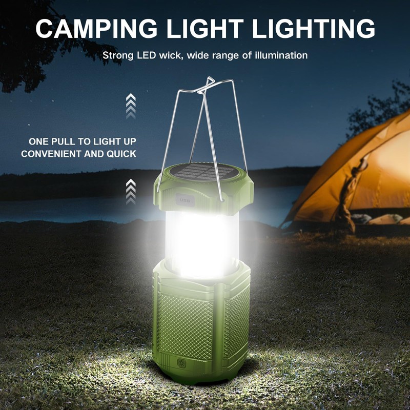Camping Lantern 5000mAh Solar Hand Crank Telescopic LED Flashlight Portable