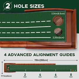 HUAEN Golf Putting Mat fot Indoor, Wood Putting Green Indoor & Outdoor Training Equipment with Ball Return 8ft Practice Putting Mat, Wrinkle-Free Natural Rubber Mat, Golf Accessories for Men