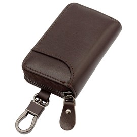 Negues Men's Key Case, Smart Key Case, Compatible with Smart Keys, Cars, Card Slots, Large Capacity, Dark Brown