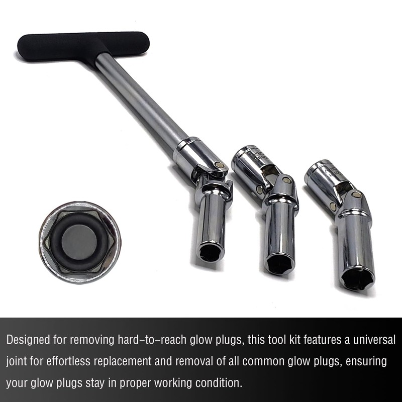 JEUCLEL 4PCS Glow Plug Socket Set with 3/8" Dr T-Bar,