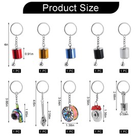 ASUNFO 10 Pcs Car Keychain Auto Part Model Metal Keychain Turbo Manual Shift Box Wheel Keychains for Christmas Graduation Gift 6 Styles, Multicolor, 4.6 Inch