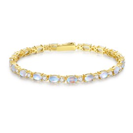 FANCIME Moonstone Tennis Bracelet, 14K Gold Plated June Birthstone Tennis Bracelets for Women, Fine Jewellery Mothers Day Christmas Birthday Gift for Women Girls
