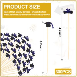 300 Pcs Graduation Cocktail Picks 4.7 Inch Bachelor Hat Bamboo Cocktail Toothpicks Wooden Cocktail Sticks for Graduation Sports Party Fruit Sandwich Picks