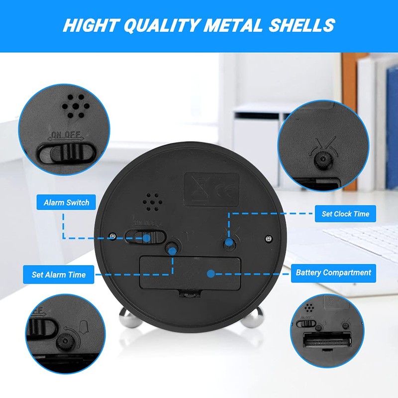 Welltop Analog Alarm Clock, 4 inch Super Silent Non Ticking