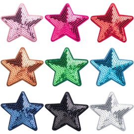 PAGOW 9 Pcs Sequins Star Iron on Patches, Multicolor Embroidery Sequin Patches on Clothing, Shiny Bulk Iron-on Patches Decoration, Sew on Star Patches for Hats, Jeans, Jackets, Bags (9 Colors)