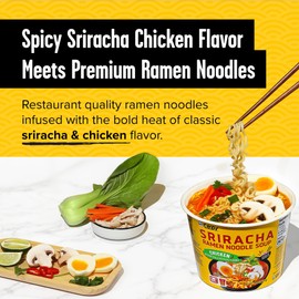CHOI Sriracha Ramen Noodle Soup, Chicken Flavored - Microwavable Bowl, 3.8 oz. (110g), 6-Pack