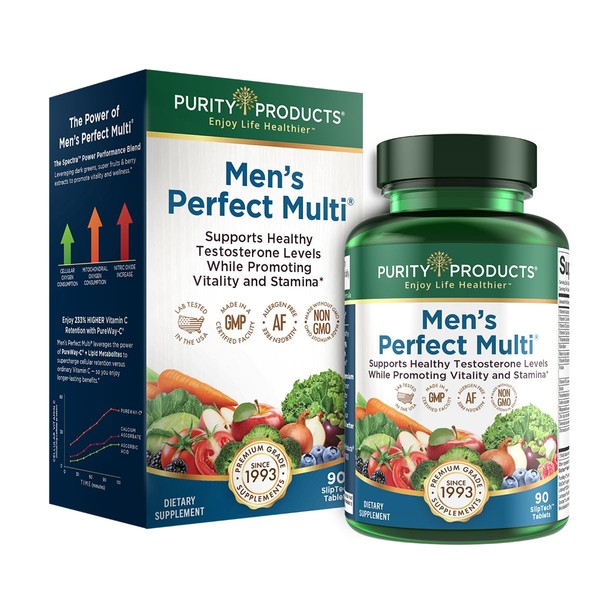 Purity Products Men's Perfect Multi from Vitamins, Minerals and Phytonutrients - Promotes Energy, Vitality and Stamina - Easy to Swallow - 90 Tablets