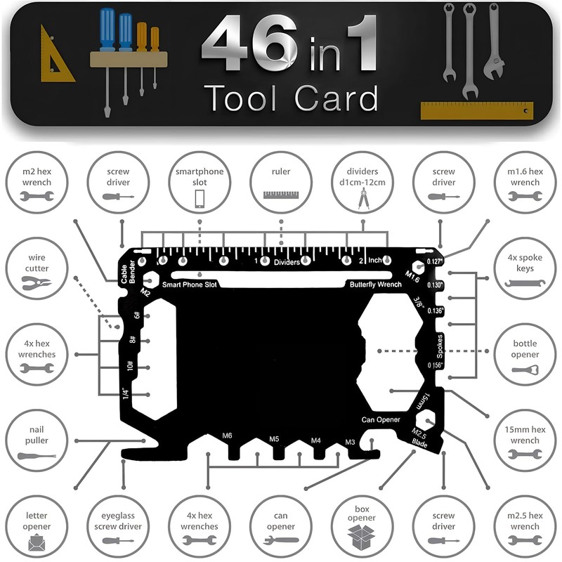 46 in 1 Pocket Kit, Multi Tool Card Size Gadget