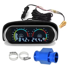 BLLYOGU Digital 2-in-1 Water Temperature & Voltage Gauge with 1/8 NPT Sensor and 38mm Adapter