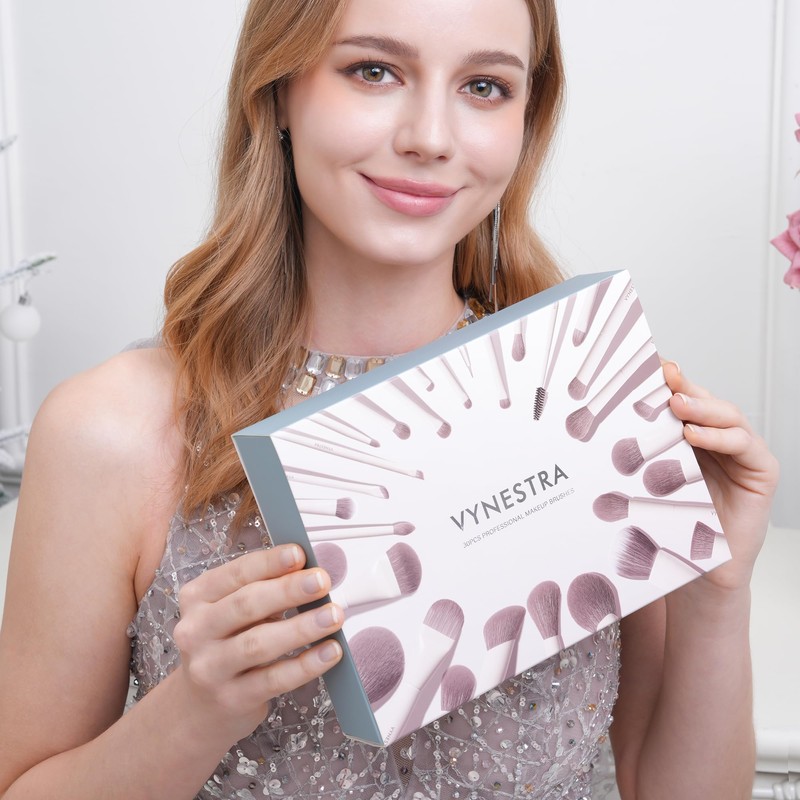 VYNESTRA 30 Pcs Pro Grade Makeup Brushes Set with Dense
