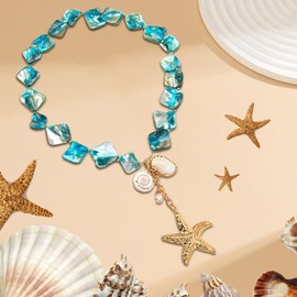 YUEXNKO Shell Necklace, Boho Starfish Shell Pendant, Summer Beach Necklace, Metal, No Gemstone