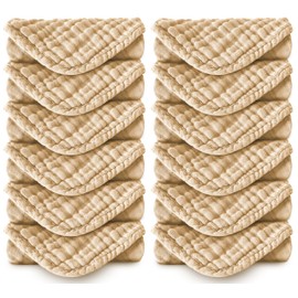 Spotted Play Muslin Burp Cloths 100% Cotton Large 20''x10'' Extra Soft and Absorbent Baby Wash Cloths Spit Up Rags - Baby Burping Cloth for Boys Girls Items(12 Pack Brown)