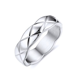 FOCALOOK Chunky Rings for Women,Crush Wide Band Ring, Wide Stainless Steel Band, Stacking Rings, Wedding Band Minimalist Style (Silver, 12)