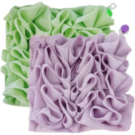 Esponja de baño, mugo de 2 piezas, 2 en 1 fina ducha malla y toallita almacenamiento jabón, esponja baño con cordero, scrubbe cuerpo colgante portátil para exfoliar