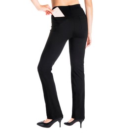 Yogipace,Belt Loops,Petite Women's Straight Leg Yoga Dress Pant Work Pants Commute Office Slacks,29",Black,Size L