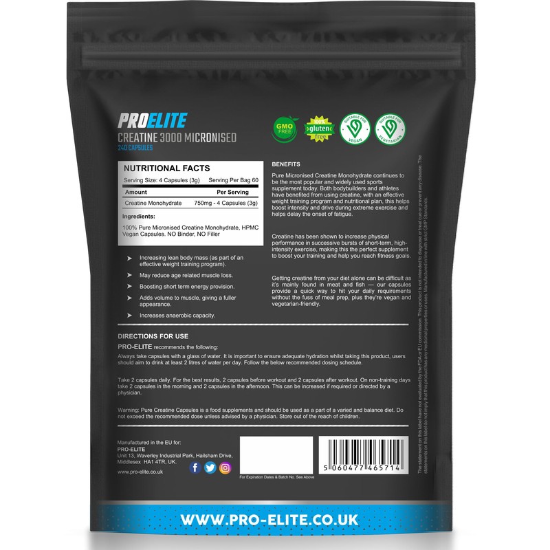 Creatine Capsules x 240 Vegan 3000mg of Unflavoured Creatine Monohydrate