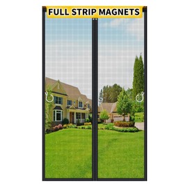 Hofudon Upgraded Magnetic Screen Door Mesh, Full Strip Magnets, Heavy Duty Fiberglass Mesh, Door Screen Magnetic Closure for Single Door Size 32 x 80 Inch, Screen Door Size 35 x 82 Black