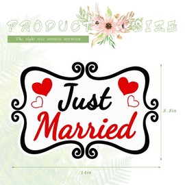 2 PCS Large Just Married Car Decorations, 13.9 x 8.8 Inch Self-Adhesive Wedding Car Door Signs, Waterproof Honeymoon Decal DIY Decor for Vehicle Bumper Tailgate Windshield (Red)