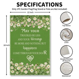 May Your Troubles Be Less and Your Blessings Be More Funny Garden Flag for Outside, Inspirational Irish Blessing Yard Banner, Green Floral Spring Welcome Farmhouse Home Holiday Outdoor Decor