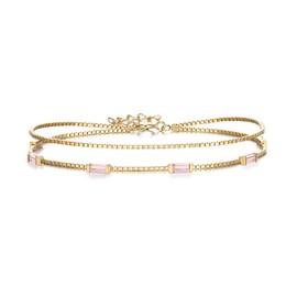 Clearine 925 Sterling Silver October Birthstone Bracelets, Gold Plated Pink Cubic Zirconia Charm Link Bracelet for Women Girls, Christmas Birthday Mothers Valentines Day Jewellery Gifts