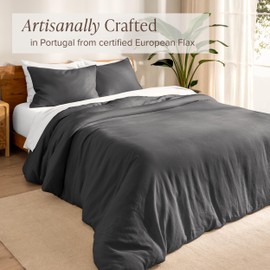 Bare Home Twin/Twin Extra Long Duvet Cover - 100% European Linen - Breathable and Durable - Duvet Cover with Pillow Sham (Twin/Twin XL, Dark Grey)