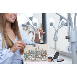 Beary Blu Cities Around the World Cosmetic Bag Series – Designed in USA, Travel Makeup Bag with Zipper, Souvenir Gift for Women, Cute City Artwork Organizer for Purse or Toiletry (Houston)