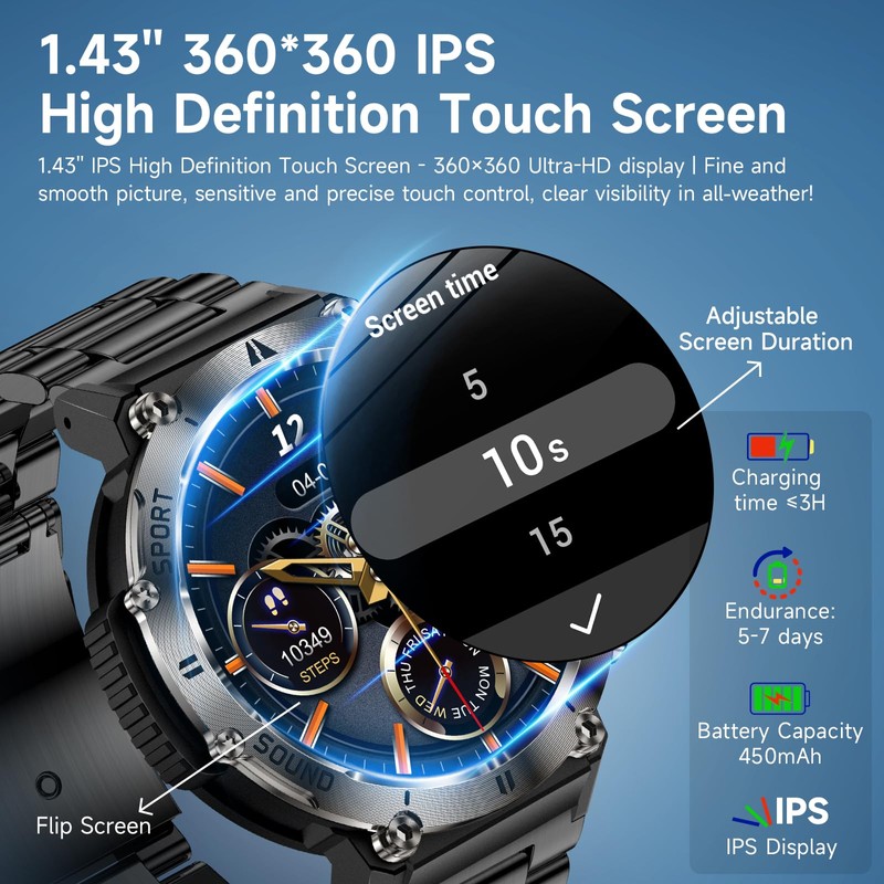 Lgnitek Smartwatch with Phone Function, 1.43 Inch Men's Women's Fitness