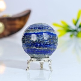 Sodalite Diamond Cut Ball with Metal Stand Sphere Ball Natural Gemstone for Healing Crystals Crystal Balls for Witchcraft Chakra Balancing Spiritual Gift Home Decor Size :- 50 mm