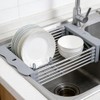 Adjustable Dish Drying Rack with Stainless Steel Drain Basket Over-The-Sink