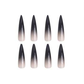 DOCVOEOMH 24Pcs Black Gradient Press on Nails Stiletto Glossy Long Fake Nails Almond Glue on Nails Full Cover False Nails Stick on Nails for Women