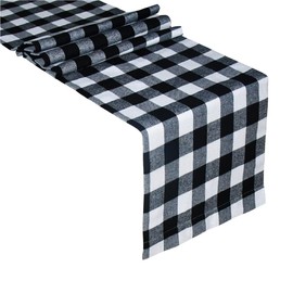 Senneny Buffalo Check Table Runner Cotton Black and White Plaid Classic Stylish Design for Family Dinner Christmas Holiday Birthday Party Table Home Decoration (Black and White, 14 x 90 Inch)