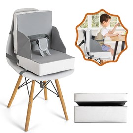 Portable Baby Seat Travel, Toddler Booster Seat for Dining Table, Compact Fold with Straps for Indoor, Gray