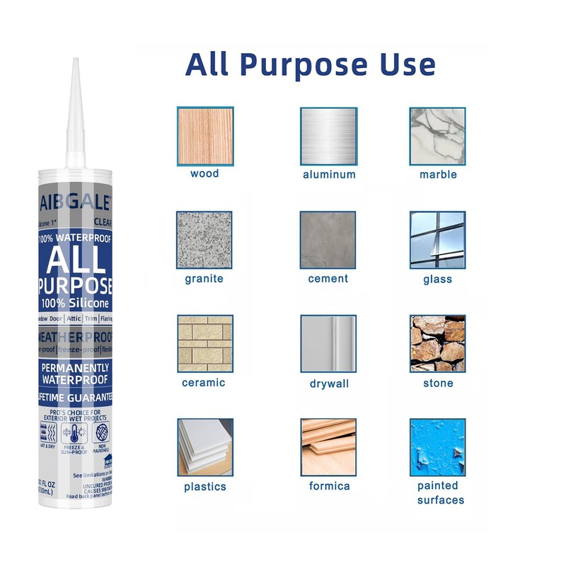 Clear Silicone Sealant, All-Purpose 100% Waterproof Silicone Caulk, Adhesive Caulking