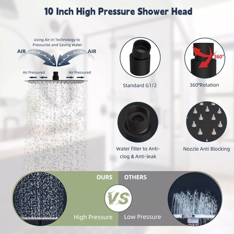 Hibbent All Metal Shower Faucet Set 10"Rainfall Shower Head Combo