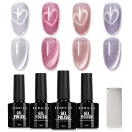 TOMICCA Gel Nails, Magnetic Gel Nail Set, 4 Colors Magnetic Nails, Gel, Color Gel, Cat Eye, Cat Eye Magnet, UV/LED Compatible