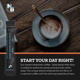 Sleep Boost with Kava Organic Mushroom Instant Coffee - 135g, 15 Servings Pouch - Healthy Coffee alternative and Substitute - With Collagen, Lions Mane and Antioxidants