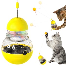 Interactive Cat Toy for Indoor Cats, Cat Treat Puzzle Feeder Kitty Tracking Balls toy-Cat Treat Dispenser,Slow Food Dispenser Feeder Treat Dispensing Feeding Cat Toys for Bored Indoor (YellowA)