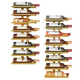 Hoctieon 2-Set 8 Tier Wall Mount Wine Rack (16 Tiers), Wall Racks for Wine Bottles Display and Storage, Hanging Bottle Organizer for Living Room, Dining Room, Wine Cellar, Bar, Gold