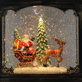 Wondise Christmas Muscal Snow Globe with Timer, USB Plug-in & Battery Operated Spinning Water Glitters Lighted Singing Snow Globe Lantern for Christmas Decorations(Santa)