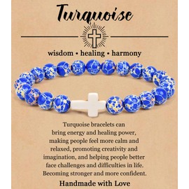 COLOYAN Christian Cross Beaded Bracelet Religious Cross Bracelet 8mm Natural Stone Healing Stretch Bracelets for Women Men, Suitable, Stone, no gemstone