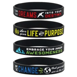 (12-pack) Inspirational Bracelets Assortment Mix - "Be the Change Live with Purpose Embrace Your Awesomeness Turn Dreams into Destiny" - Wholesale Bulk Motivational Jewelry for Men Women