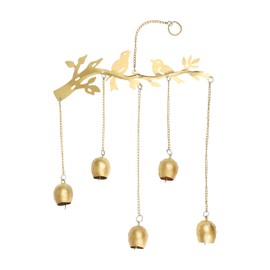 Decorative Gardens Bird Wind Chimes with Bells | 5 Suspended Bells Wind Chime with Birds Garden Decor | Outdoor Gifts and Backyard Decorations Home Decor (Size: - 21 Inches) (Golden)