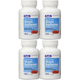 Docusate Sodium 250 mg Softgels for Gentle, Reliable Relief from Occasional Constipation 100 Softgels per Bottle Pack of 4 Bottles Total 400 Softgels