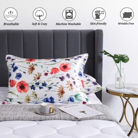 LCBD Satin Pillowcase for Hair and Skin, Printed Pillow Cases Set of 2, Silky Floral Print Pillow Covers with Envelope Closure, Standard Size (20x26 inches)