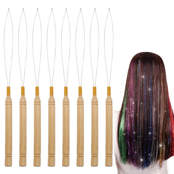 8 Pcs Hair Extension Loop Needle Threader Pulling Hook Tools