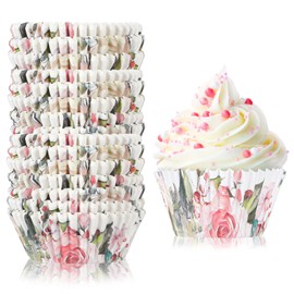 300 Counts Floral Cupcake Liners Floral Cupcake Wrappers Baking Cups Baking Liners Holders for Baby Shower Wedding Bridal Showers Birthday Party Decorations
