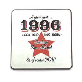 1996 - A great year. A Year You Were Born Coaster with Two Celebrities That Were Born In the Same Year. Gift, Present, Christmas, Birthday, Anniversary, Stocking Filler, Father's Day, Mother's Day