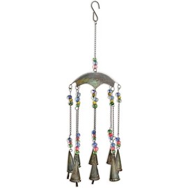 Sunset Vista Designs Windchimes - Handcrafted Boho Glass Bead & Bells Metal Umbrella Windchime, 23.5" Long, Patina