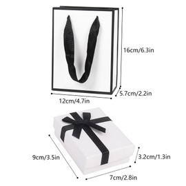 Nwvuop Jewellery Gift Box with Gift Bag, 9× 7× 3cm Small Gift Box with Bow for Earring Necklace(White and Black)