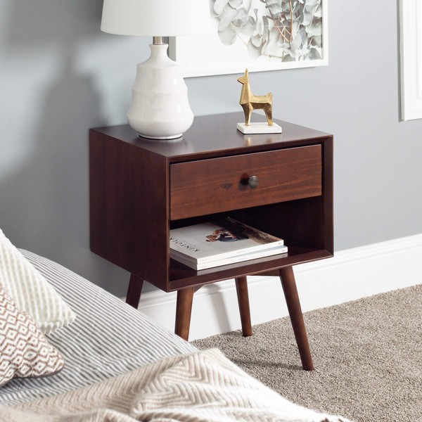 Walker Edison Mid Century Modern Wood Nightstand Side Bedroom Storage